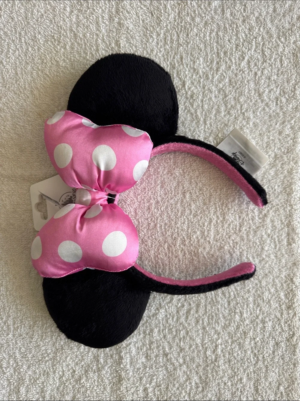 Disney Black & Pink Minnie Ear Headband with White Polka Dot Bow